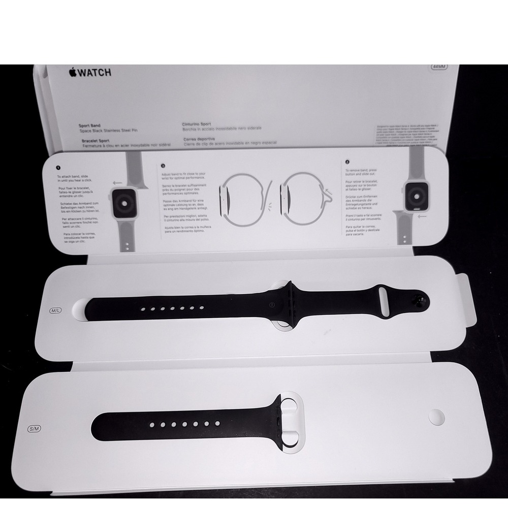 Genuine Apple Watch Sport Band 44mm Space Black Stainless Steel Pin S/M M/L NIB
